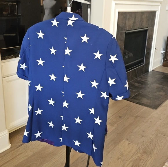 OpposuitsBlazer Adult  Blue White Stars Print Sport Coat Jacket us 42 - Picture 10 of 16